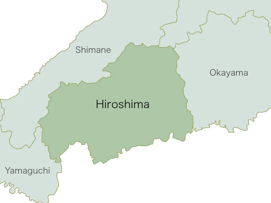 321HOUSEの施工対応エリア図（広島県東広島市を拠点に広島県内）